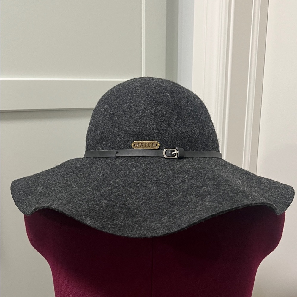 HATCH Women’s 100% Wool Floppy Hat Gray Felt Grosgrain Med Brim Adjustable